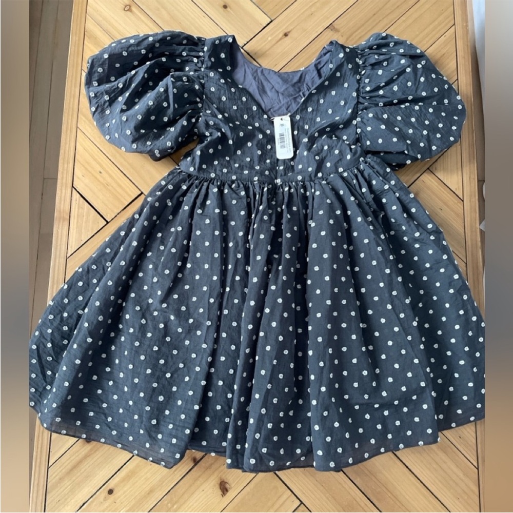 Elegant Charcoal Polka Dot Kids Dress NORALEE SOFIA DRESS - MIDNIGHT Size 10Y - Picture 5 of 16